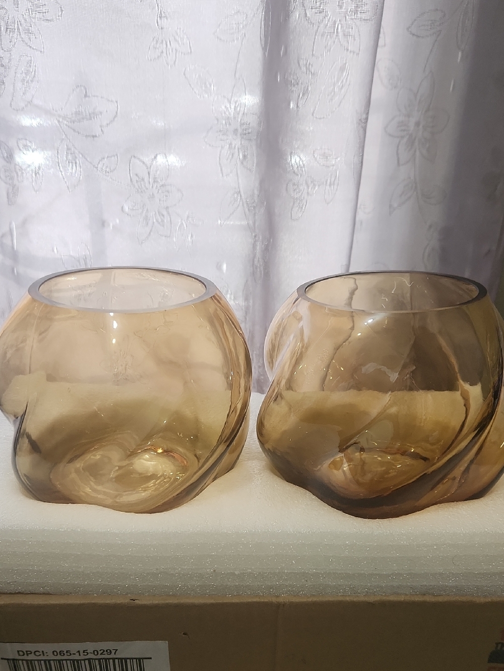 2 Set Threshold Amber Swirl Glass Votive Pair Valued At 15.00 Each